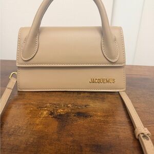 Jacquemus Mini Top-Handle Bag in Beige with Gold Logo